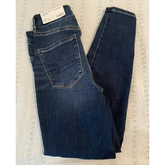 New American Eagle Next Level Stretch Jeans Size 00 short jeggings Dark curvy - Picture 1 of 7